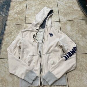 Abercrombie Cream Hoodie with Blue Logo